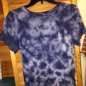 American Eagle Lace Sleeve Tie Dye Top Size S